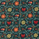 Popeline de coton – Couronne de fleurs vert sapin et or