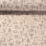 Stretchfrottee - Wilde Tiere Sand 