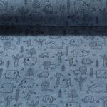 Stretchfrottee - Wilde Tiere Jeansblau