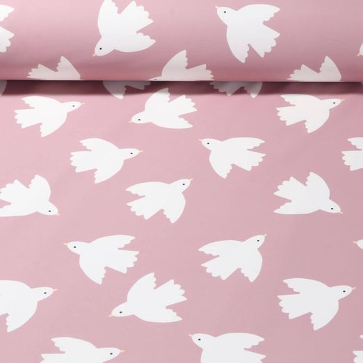 Tissu imperméable - Aqua protect Impr. digitale Oiseaux Vieux rose