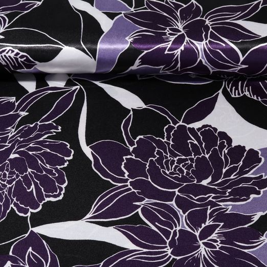 Satin - Feuilles et fleurs Noir Violette