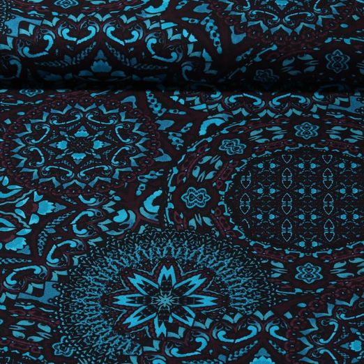 Viscose stretch - Motif Marrakech Bleu pétrole