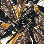 Satinê - Folha e Flor Preto Mostarda