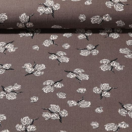 Viscose Crêpe - Fleurs Taupe