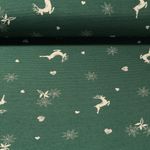 Toile canevas Jacquard - Double face campagnard Cerfs Vert Beige-0