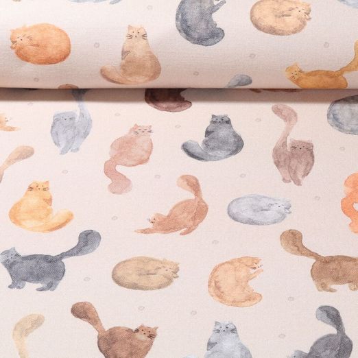 Toile de coton canevas - Impression digitale Chats Beige