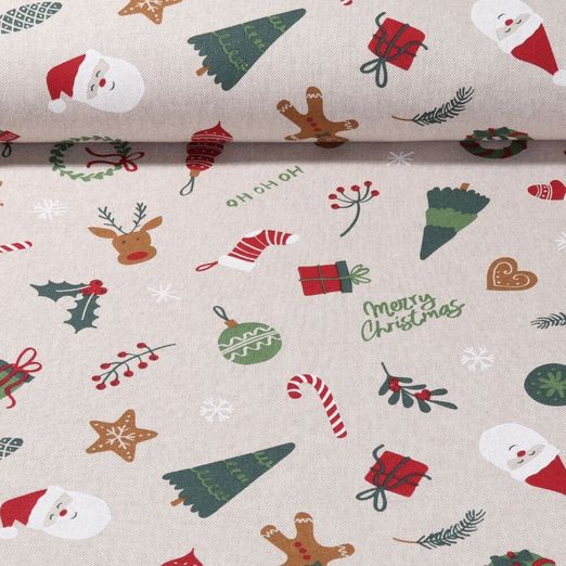 Toile canevas - Effet lin Cadeaux Père-Noël Beige