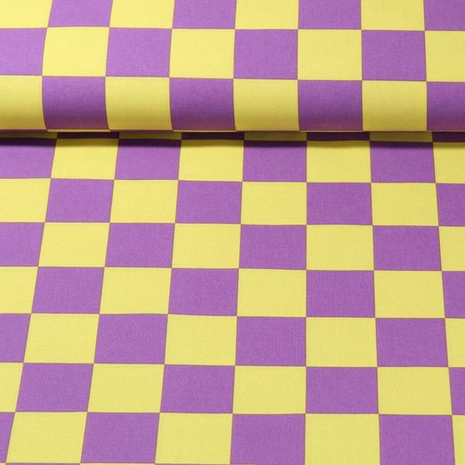 Coton enduit - Carreaux Échiquier Jaune Violet