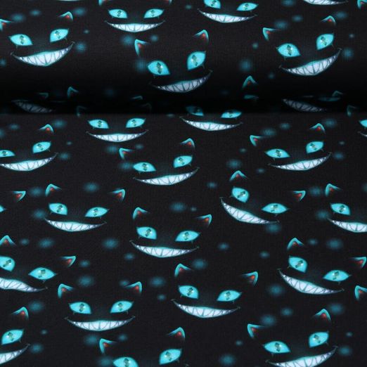 Jersey - Impression digitale Chat du Cheshire Noir Turquoise