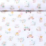 Tissu en coton - Petits animaux Chiffres Blanc Rose