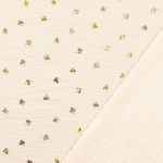 Katoenen mousseline - Klaverblaadjes folieprint ecru goud