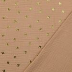Katoenen mousseline - Klavertjes folieprint bruin goud
