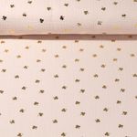 Baumwoll-Musselin - Kleeblätter Foliendruck Beige Gold