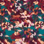 Viscose crêpe met bloemen in petrolgroen