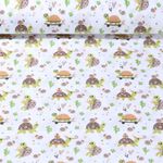 Tissu en coton - Tortues rigolotes Blanc Vert