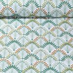Baumwoll-Cretonne - Fächerblätter Weiß Grün