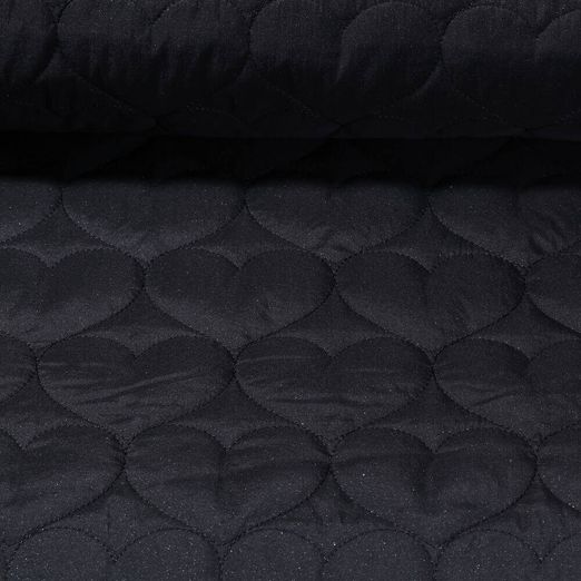 Tissu matelassé pour veste - Coeurs Paillettes Noir Ouaté