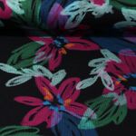 Jersey Romanite - Impression digitale Fleurs Bleu pétrole