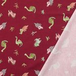 Jersey - Digitale print Kleine dino's wijnrood