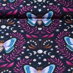 Satin av ekologisk bomull - Digitalt tryck Midnight Moth Svart Rosa