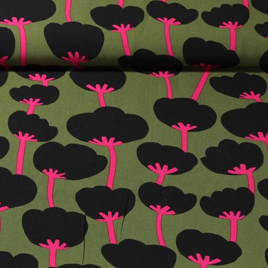 Viscose durable - Nerida Hansen Poppies Olive EcoVero By Lenzing