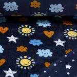 Polaire ultra douce Doudou à motifs - Double face Soleil Etoiles Bleu marine foncé