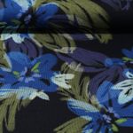 Jersey romanite - Impression digitale Fleurs Bleu