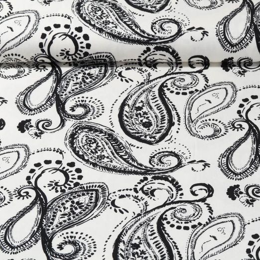 Viskose-Twill - Paisley Wollweiß