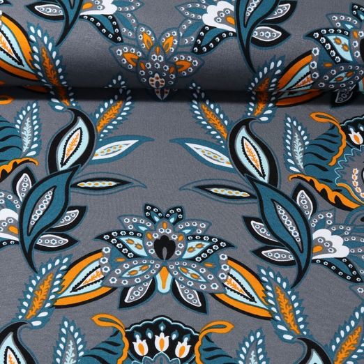 Jersey de viscose - Fleurs Paisleys Anthracite