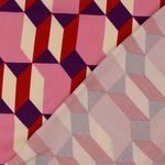 Viscose satijn - Geo vormen ecru roze