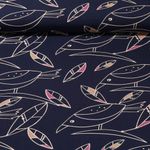 Popeline de viscose - Oiseaux Bleu marine