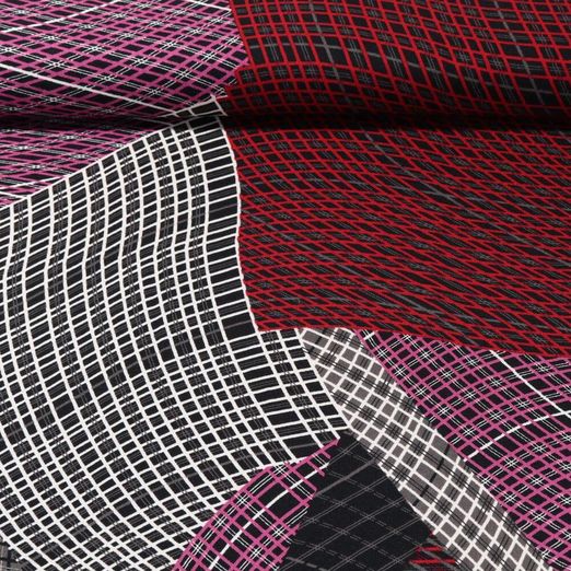 Viskose-Twill - Linien Mix Schwarz Rot