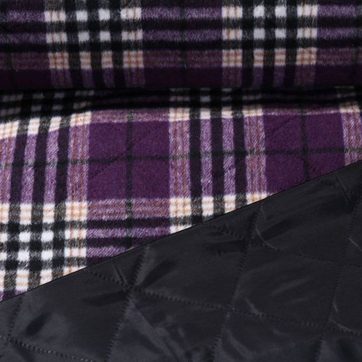 Gesteppter Jackenstoff - Jacquard Karo Violett Wattiert Gefüttert