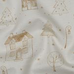 Katoen canvas - Digitaal bedrukte Kerstdorp Wit