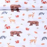 Popeline de coton - Impression digitale Animaux de la forêt Automne Blanc