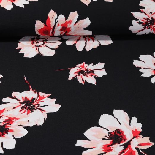 Viscose - Crepe Fleurs Noir