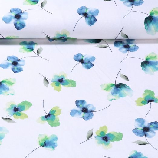 Jersey bio - Aquarelle Fleurs Blanc Bleu