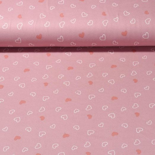 Jersey - Flanelle Coeurs Vieux rose