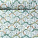 Coton enduit - Feuilles Blanc Vert Coton enduit - Feuilles Blanc Vert