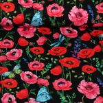 Sommersweat - French Terry Digitaldruck Mohnblumen Schwarz