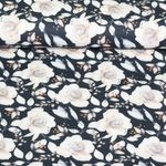 Baumwoll-Canvas - Digitaldruck Blüten Blätter Nachtblau