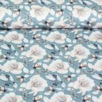 Baumwoll-Canvas - Digitaldruck Blüten Blätter Jeansblau