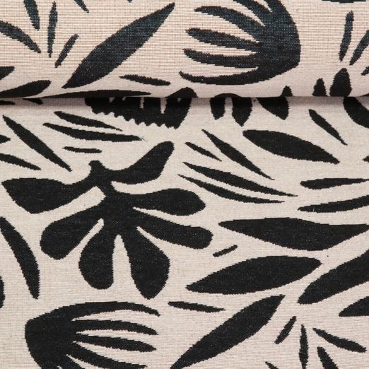 Gobelin - Abstrait Feuilles Beige Noir