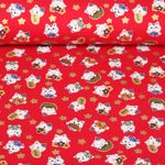 Baumwoll-Webware - Katzen Japan Foliendruck Rot