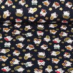 Baumwoll-Webware - Katzen Japan Foliendruck Blau