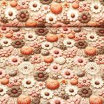 Jersey - Digitaldruck 3D Strickoptik Blumen Braun Rosa