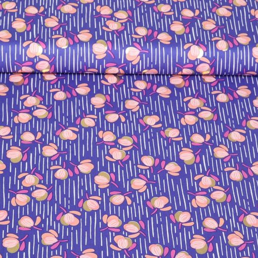 Viscose - Impression sur film Fleurs Bleu cobalt