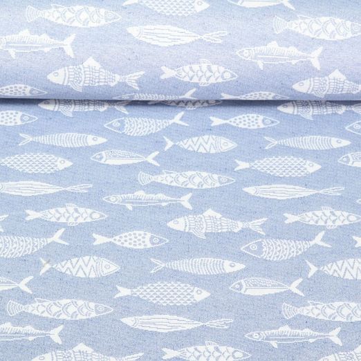 Canvas Jacquard - Fische Hellblau