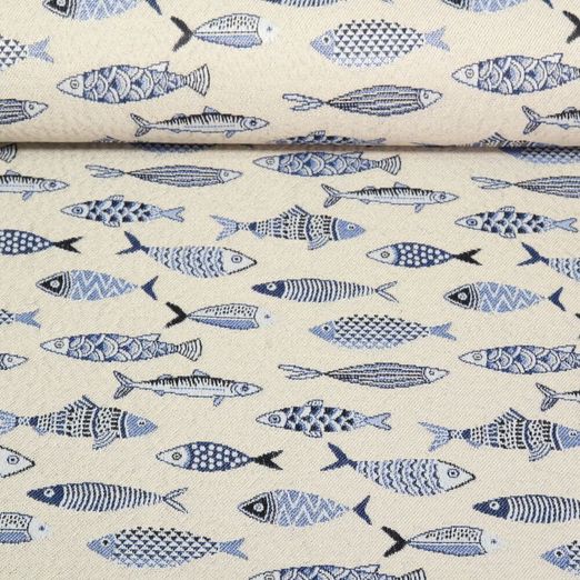 Toile jacquard - Poissons Gris