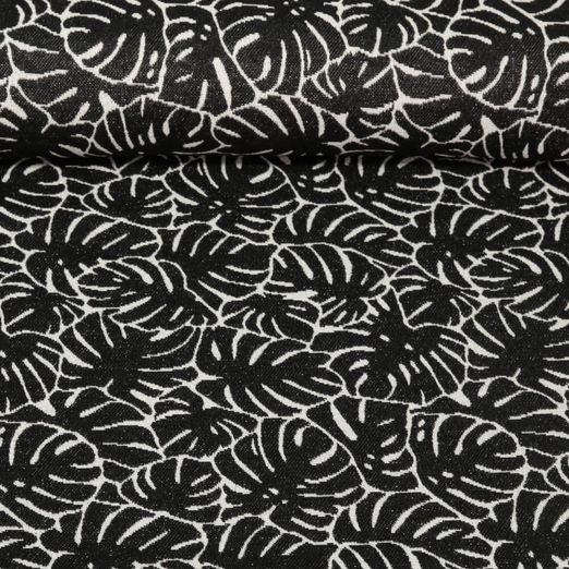 Toile jacquard - Feuilles de monstera Noir